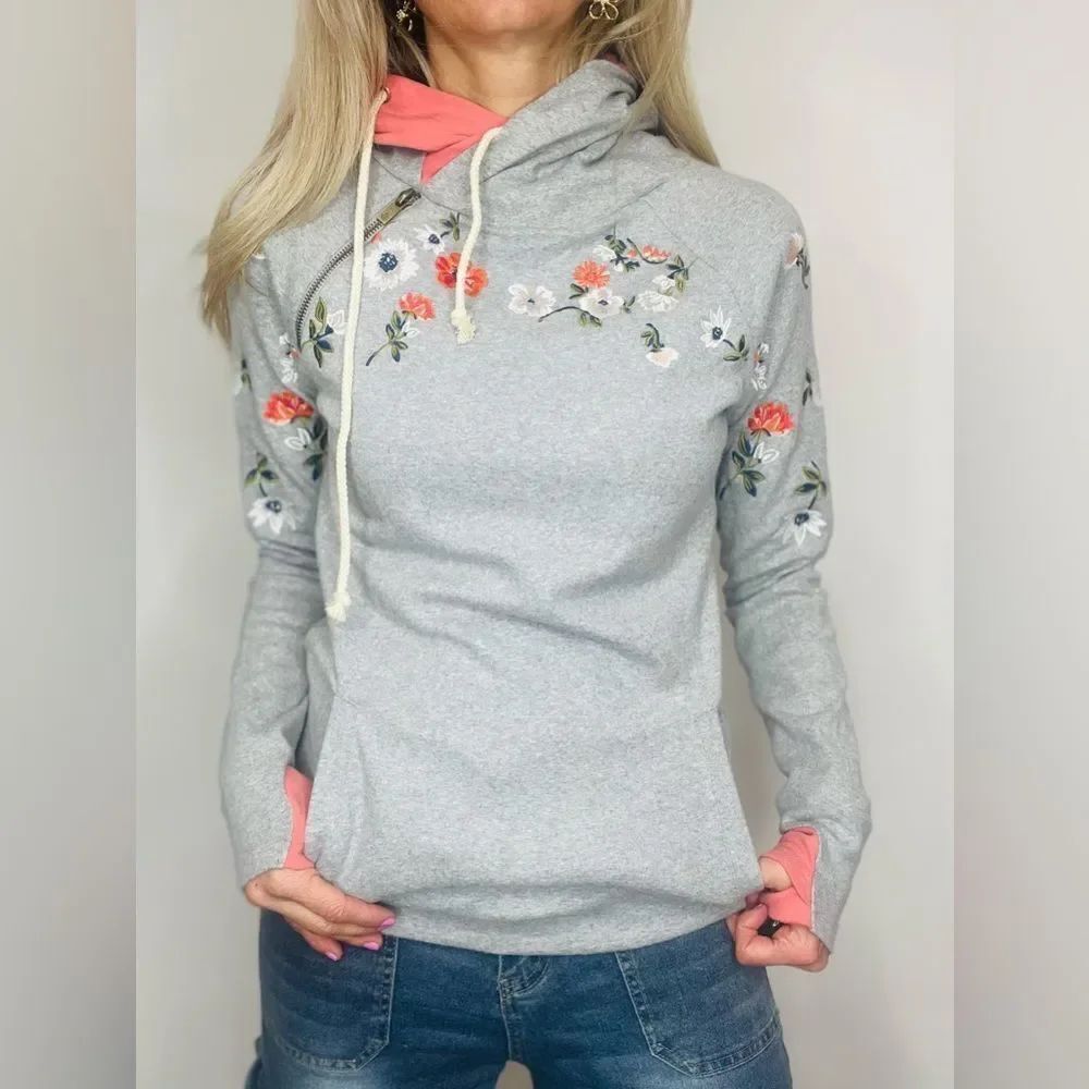 Floral Embroidered Gray Sweater